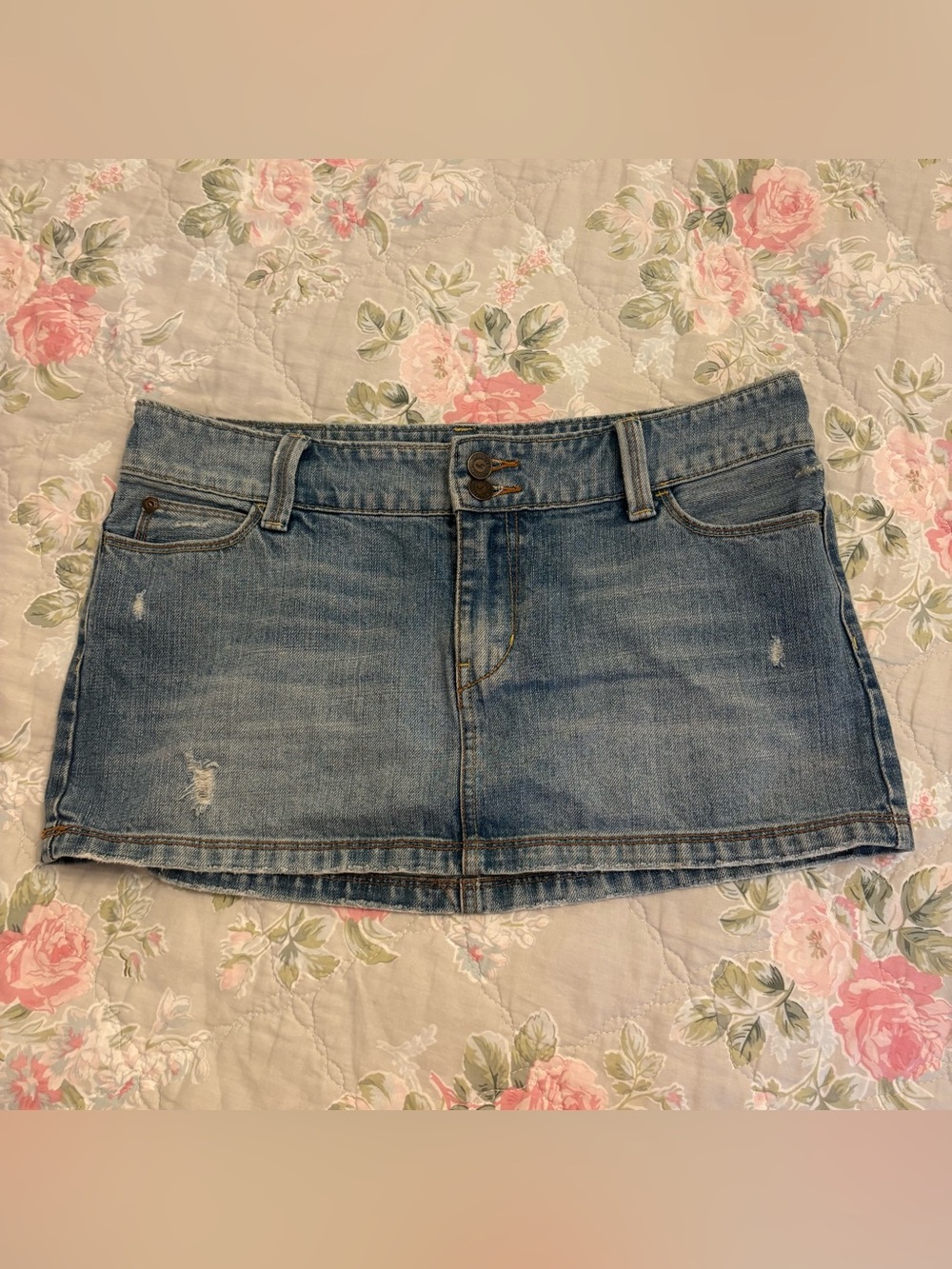 Hollister Distressed Denim Mini Skirt in Light Blue